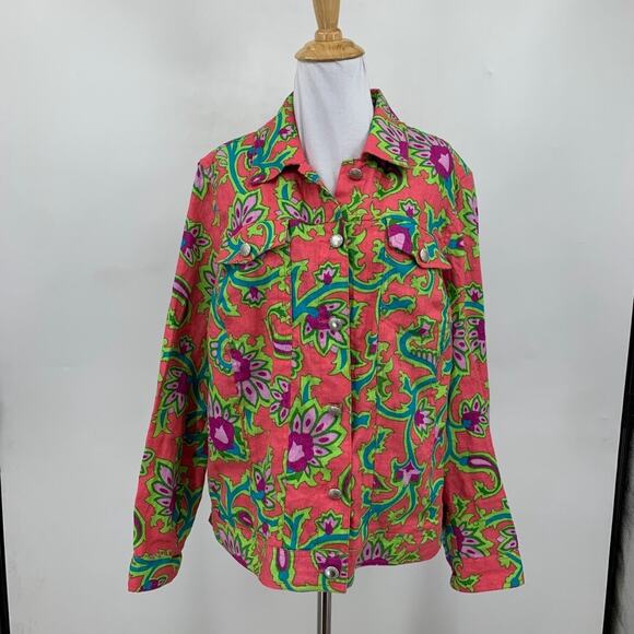 Lucy & Laurel Shirt Womens 1X Plus Bright Floral Linen Button Front Long Sleeve - Picture 2 of 10